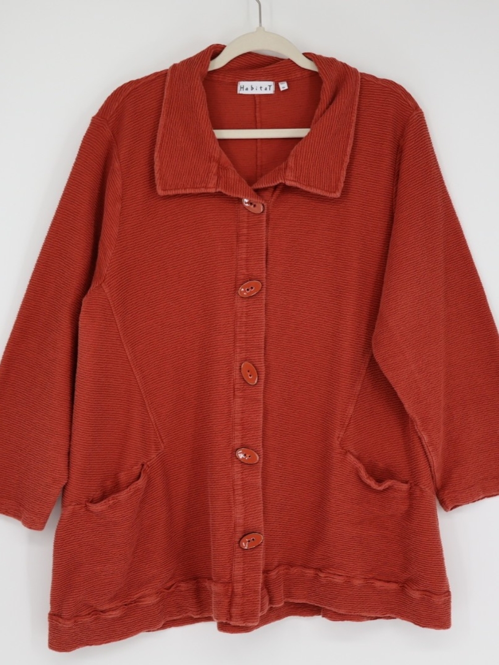 Habitat Womens Shirt Blouse Top Crinkle Button Front 3/4 Sleeve Lagenlook XL